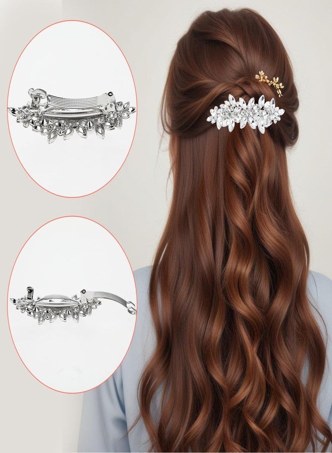 Nogeqi 4PCS Sparkly Rhinestone Hair Clips for Women, Silver Flower Crystal Hair Clips, Metal Alloy Rhinestone Barrettes Accessories for Wedding, Party, Everyday - Image 4